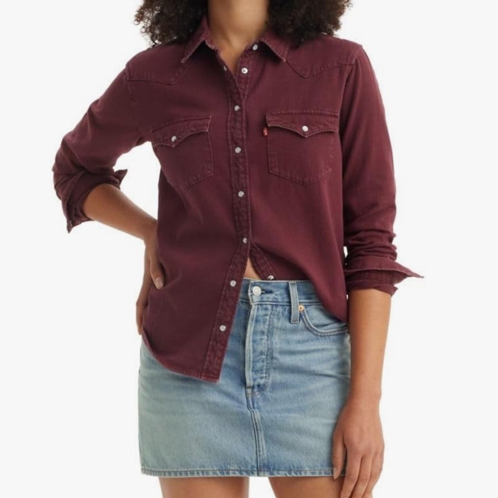 NEW Levi's Barstow Classic S Western Denim Pearl Snap Bloom Red NWT
